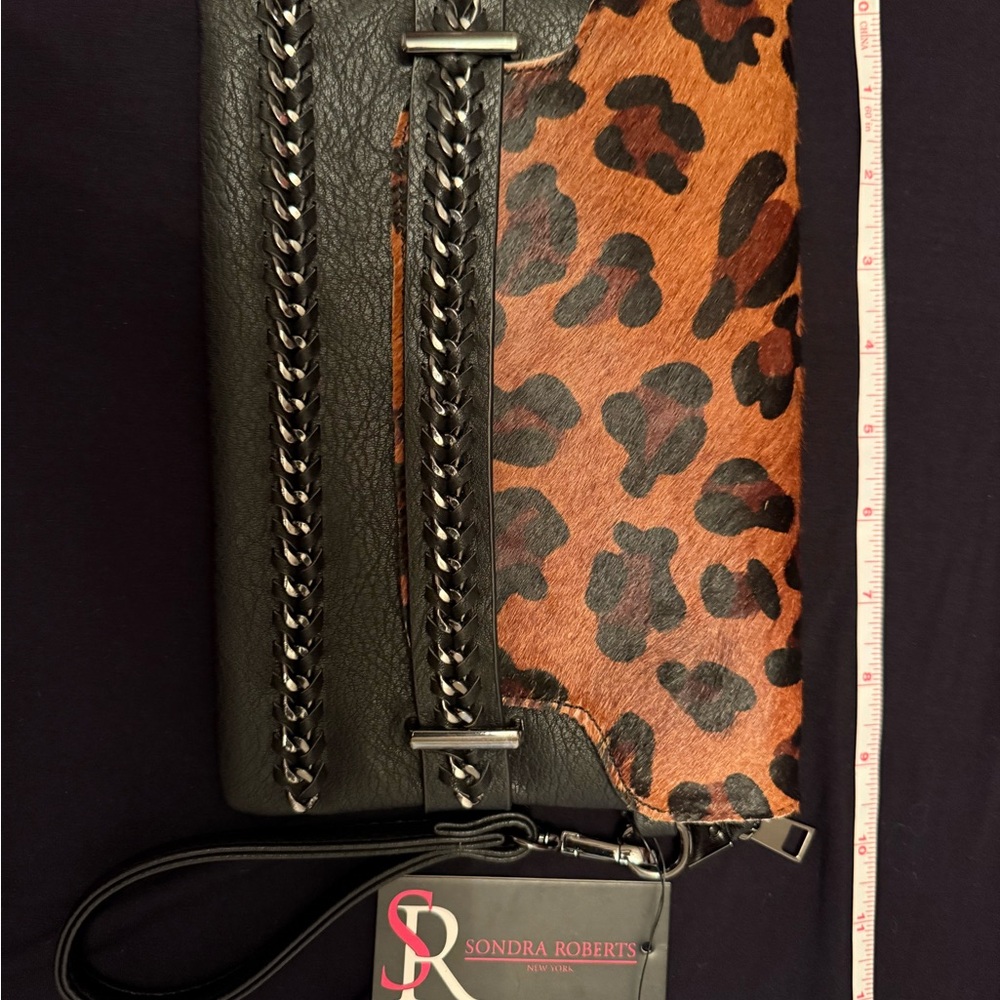Sondra Roberts Black and Tan Animal Print Wristlet